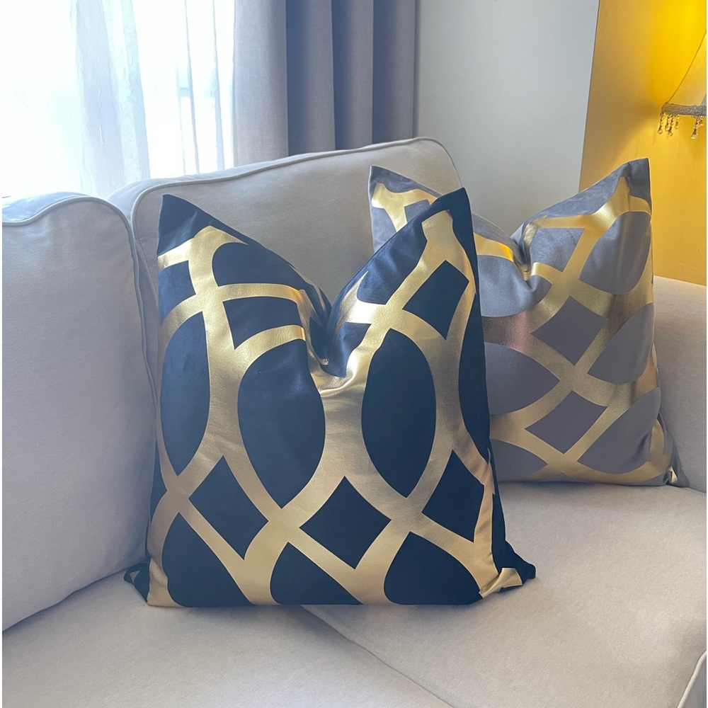 Two Luxury velvet  pillow grey,white, black with foil gold print Cover - Picture 15 of 17